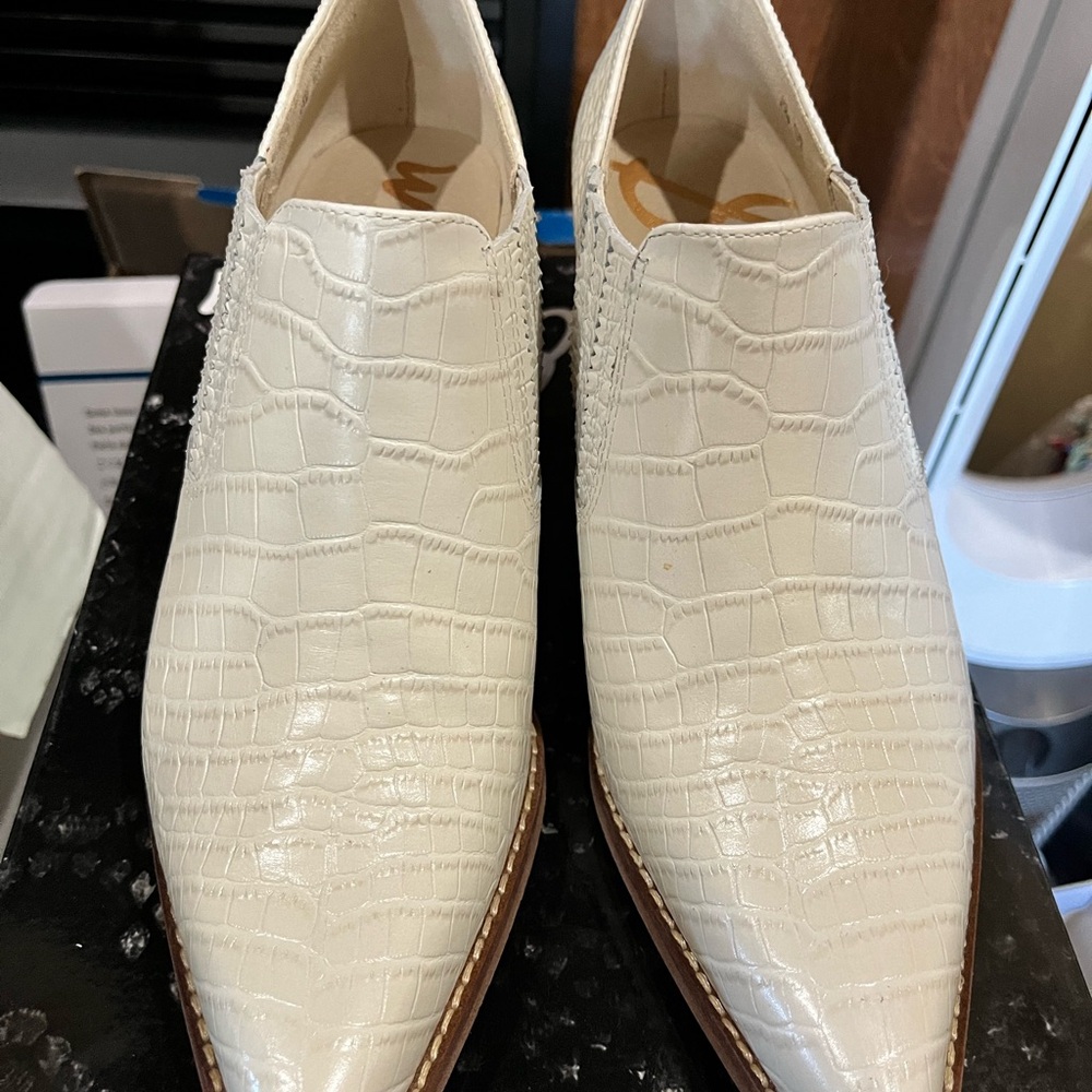 Sam Edelman Cream Ankle Booties with Crocodile Texture